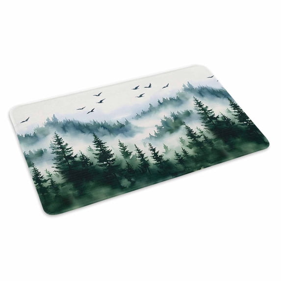 Ink Green Forest Doormat Outdoor Entrance 20"x31.5", Watercolor Modern Mountain Absorb Moisture Dirt Door Mats, Non-Slip Rubber Backing Floor Mats Indoor, Low-Profile Front Door Rugs