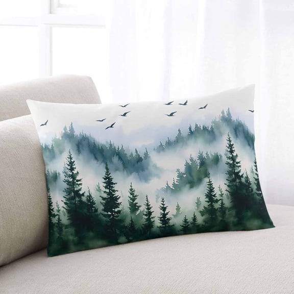 Ink Green Forest King Pillow Covers, Watercolor Modern Mountain Soft Breathable Throw Pillow Cases with Invisible Zipper, Decorative Pillowcase Pillows Protectors for Sofa Bed Couch 20"x36"