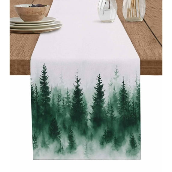 Ink Green Ombre Forest Table Runner 90 Inches, Abstract Art Watercolor Bed Runner Dresser Scarves Tabletop for Indoor Outdoor Parties/Ceremony/Banquet, 13" x 90"