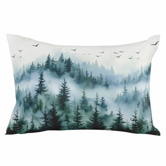 Ink Green Ombre Forest Throw Pillow Cover 20 x 26 Inch Decorative Pillow Cover Abstract Art Watercolor Tree Lumbar Pillowcase Seasonal Rectangle Cushion Case for Couch Sofa Bed Living Room