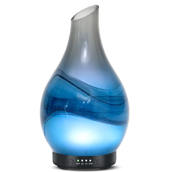 Ink Handmade Art Glass Ultrasonic Oil Diffuser with 7 Color Lights, 120ml