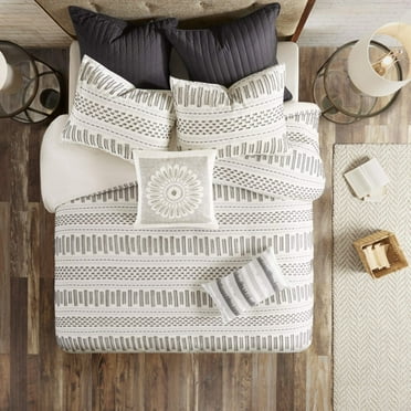 Ink+Ivy Rhea Cotton Jacquard Duvet Cover Mini Set Ivory/Charcoal King/Cal King