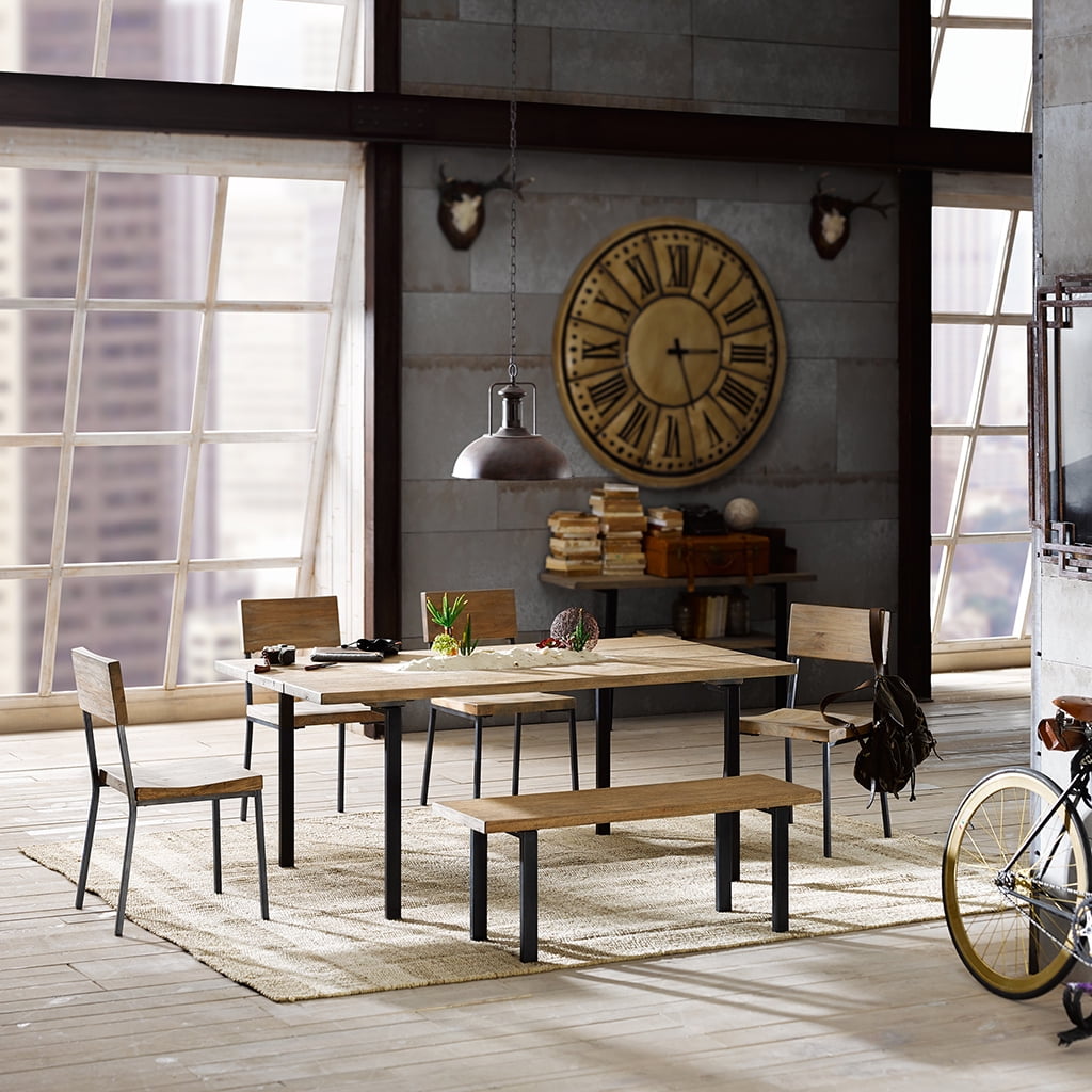 Tacoma Industrial Mindi Wood and Steel Side Chair, Set of 2