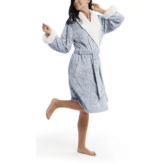 Ink + Ivy Womens Paisley Plush Long Sleeve Wrap Robe
