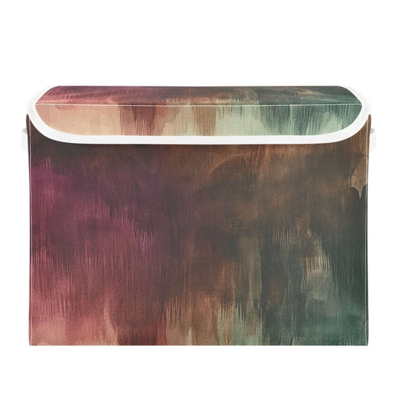 Ink Landscape Painting Large Storage Bins with Linen Collapsible Lid Storage Box 16.7 x 12.6 x 11.8in