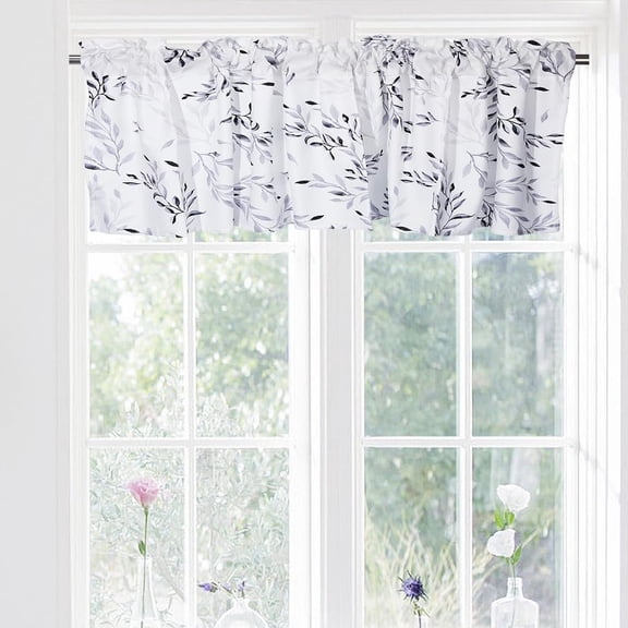 Ink Leaves Window Curtain Valance Vegetative Line Window Treatment Valances Small Window Kitchen Curtains for Bedroom Living Room Bath Dining Room Cafe Laundry Home 132x46cm/52 * 18in for diy