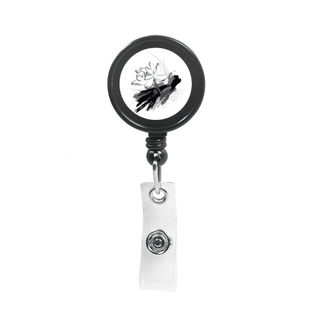 Ink Lotus Flower  Flower Retractable Keychain Badge Holder ID Badge