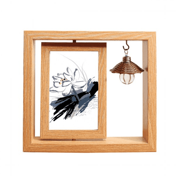 Ink Lotus Flower  Flower Wooden Rotating Picture Photo Frame 4x6