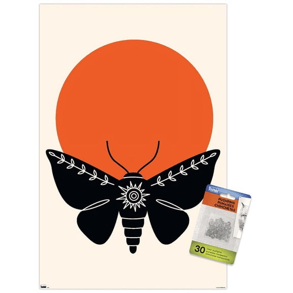 Ink Moth Wall Poster with Pushpins, 14.725" x 22.375"