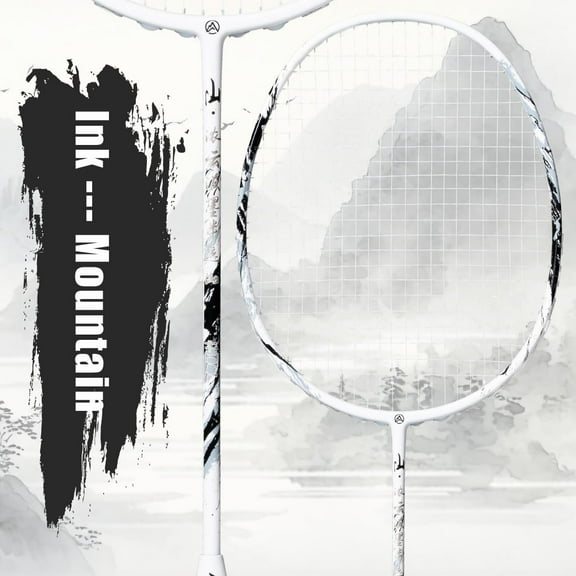 Ink Mountain Painting Original Design 4U G5 Pro Graphite Badminton Rackets Sets of 2, Full Carbon Fiber Racquets with 1 Leather Bag, 2 Tied Grips Tapes, Sports Padel Raket for Training