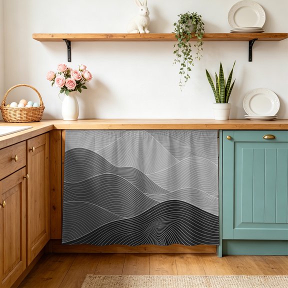 Ink Mountain Ridges Cabinet Curtains 10"Wx11"L, Ash Gray Ombre Line Mountains Abstract Minimalist Under-Desk Privacy Dust Proof Drape Dishwasher Curtain Sink Skirt for Kitchen Closet Bathroom Laundry