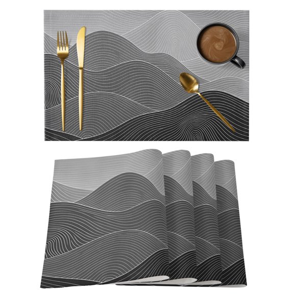 Ink Mountain Ridges Placemats Set of 1, Ash Gray Ombre Line Mountains Abstract Minimalist Non-Slip Place Mats Washable Table Mats for Kitchen Dining Table Decorations Indoor/Outdoor