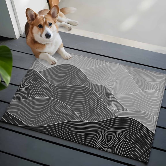 Ink Mountain Ridges Small Area Rugs 2x3 Ash Gray Ombre Line Mountains Abstract Minimalist Entryway Rugs Washable Door Mat, Low-Profile Area Rugs Floor Carpet for Living Room Bedroom Home Office