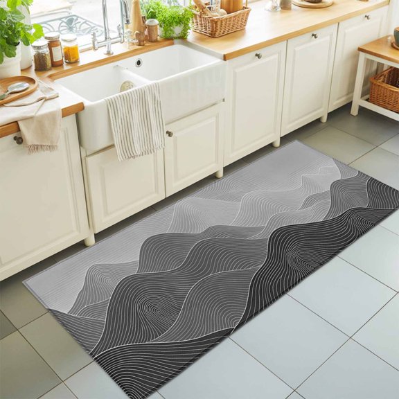 Ink Mountain Ridges Washable Runner Rugs 2'x6', Ash Gray Ombre Line Mountains Abstract Minimalist Washable Runner Rug Non-Slip Sturdy Edge Binding Carpet for Bedside Hallway Runner Kitchen Galley