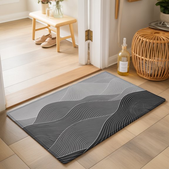 Ink Mountain Ridges Washable Small Entryway Area Rugs 2'x3', Ash Gray Ombre Line Mountains Abstract Minimalist Washable Throw Rug Non-Slip Sturdy Edge Binding Carpet for Front Door Floor Room Entry