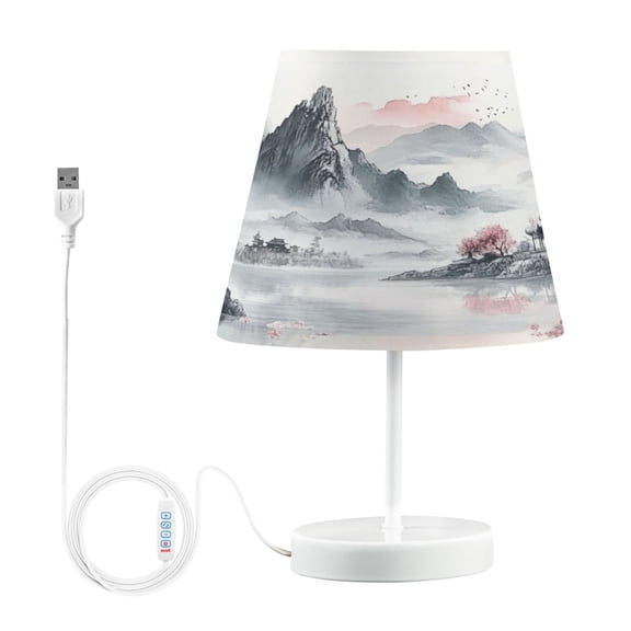 Ink Mountains and Pavilions Desk Lamp LED Table Nightstand Lamps with 3 Color Temperatures for Home Bedroom Living Room Decor 8x12