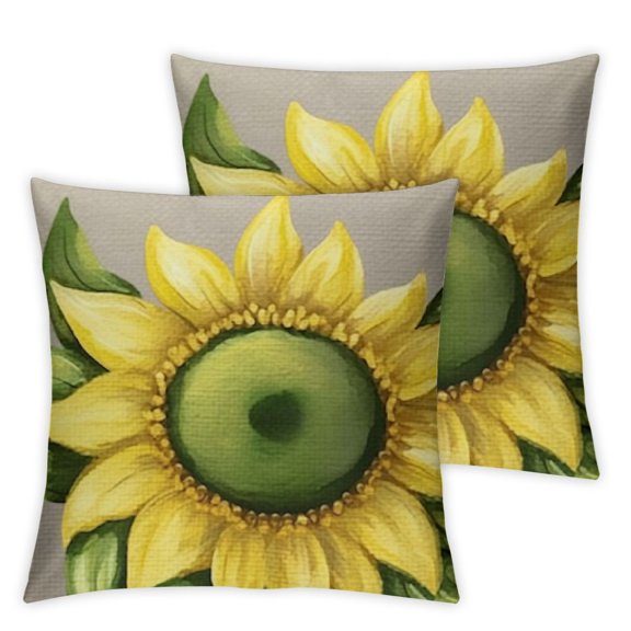 Ink Oil Painting Watercolor Green Yellow Sunflower Summer Decorative Lumbar Throw Pillow Cover Case Home Living Room Bed Sofa CarRectangular