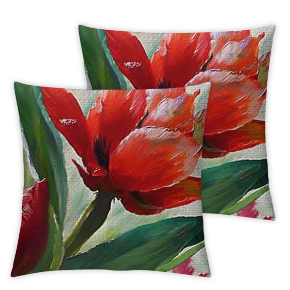 Ink Oil Painting Watercolor Red Orange Poppy Flower Gift for Flower Lover Decorative Throw Pillow Cover Case Home Living Room Bed Sofa Car
