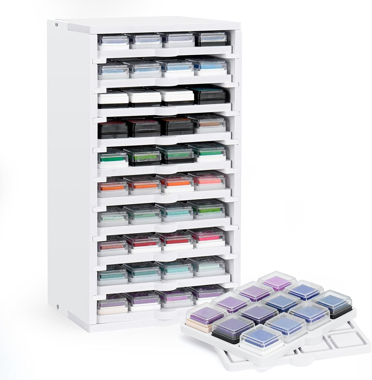 Ink Pad Trays Organizer Rack 10 Slots Ink Pad Storage Mini Size Stamp Ink Pad Storage Organizer Pad Storage Rack with 10 Tray, 1 Tray Holds 12 Inkpad, All of 10 Trays Holds 120