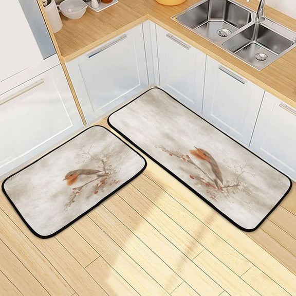 Ink Painting 2 Piece Non Slip Kitchen Mat Set with Soft Memory Foam Padding