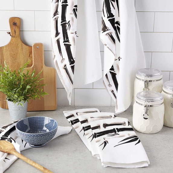 Ink Painting Bamboo Black And White Kitchen Towels Household Kitchen Tools Accessories Microfiber Wiping Towel Cleaning Cloth
