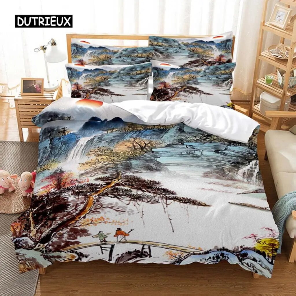 Ink Painting King Duvet Cover Chinese Landscape Painting Bedding Set ...