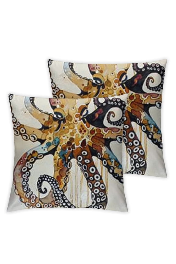 Ink Painting Marine Octopus Squid Sea Animals Decorative Throw Pillow Case Personalized Cushion Cover for Sofa Couch Bed Square