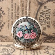 Ink Painting Quartz Pocket Watch Flip Cover Classic Style Pendant Watch Vintage Chinese Art Timepiece