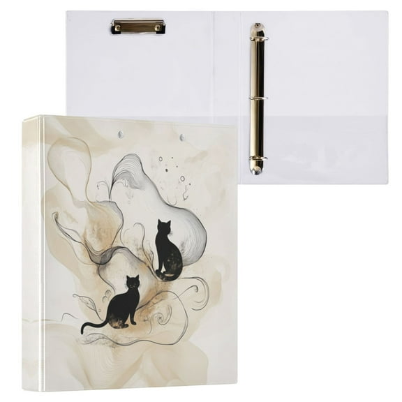 Ink Painting Style Cat 3 Ring Hardcover Binders 1.5in Round Rings for Letter-Size Folder Paper Organizer Pockets for Office Student Recipe