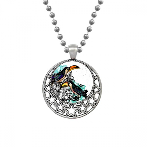 Ink Painting Toco Tropical Bird Necklaces Pendant Retro Moon Stars Jewelry