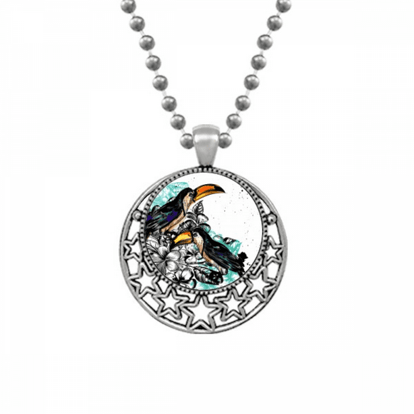 Ink Painting Toco Tropical Bird Necklaces Pendant Retro Moon Stars Jewelry
