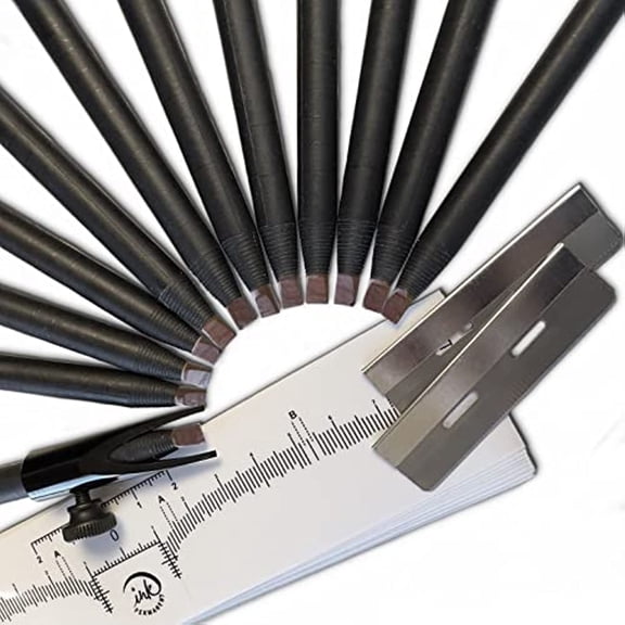 Ink Permanent [12 Pack] Eyebrow Pencil, Microblading Pencil for Eyebrows, Brow Pencil Mapping Kit for Brow Mapping, with Eyebrow Pencil Sharpener - Eyebrow Shaper & 10 Eyebrow Ruler White