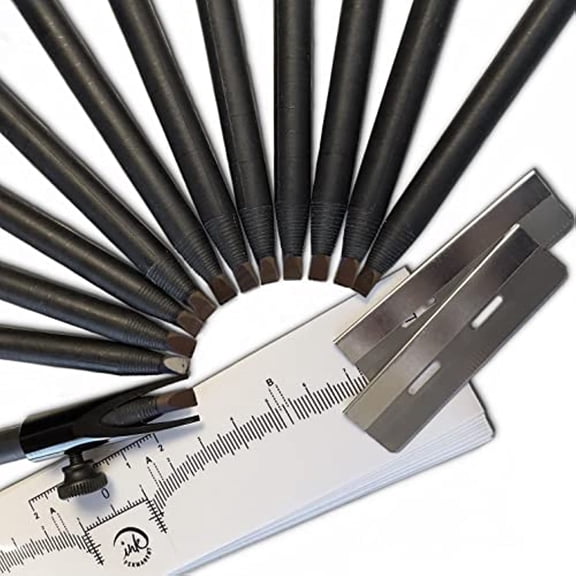 Ink Permanent [12 Pack] Eyebrow Pencil, Microblading Pencil for Eyebrows, Brow Pencil Mapping Kit for Brow Mapping, with Eyebrow Pencil Sharpener - Eyebrow Shaper & 10 Eyebrow Ruler Dark Brown