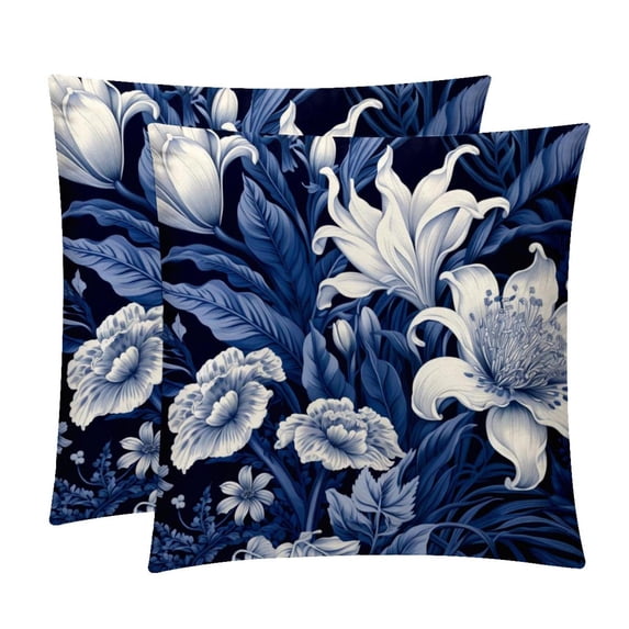 Ink Plants Elegant Velvet Throw Pillow Covers and Inserts - Set of 2, Available in 16x16, 18x18, 20x20 Inches for Home Decor, Unique Patterns for Sofa