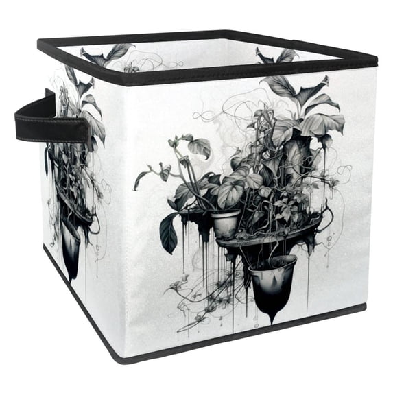 Ink Plants Foldable Storage Box with Handle, 10.8"x10.5"x10.6", Large Capacity - Storage Bins, Storage Basket, Storage Cubes