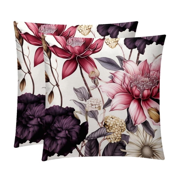 Ink Plants Velvet Throw Covers Pillow Inserts - Set of 2 Decorative Pillows with Unique Patterns for Home Decor, Couch, Bed - 16x16, 18x18, 20x20 Inches