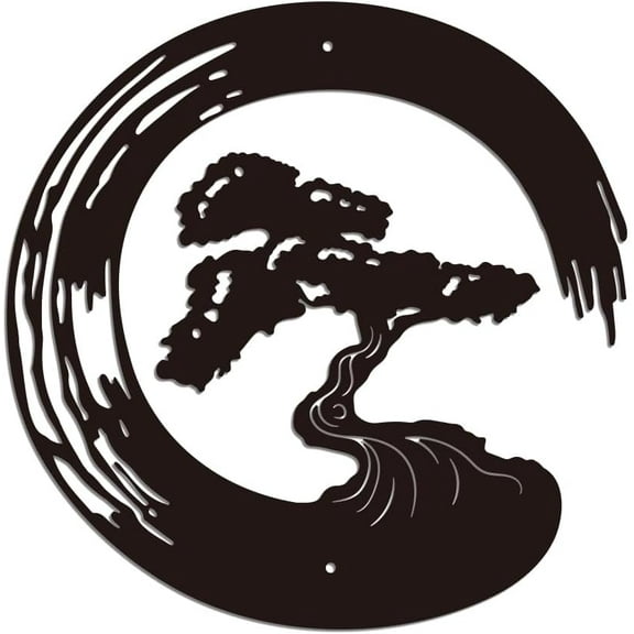 Ink Potted Pine Tree Iron Wall Art Decorations Black Zen Metal Wall Art Decor Potted Pine Tree Pattern Wall Sculptures