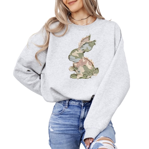 Ink-Printed Camo Bunny Easter Sweatshirt for Women Teens Girls Spring Pullover Gray Sweatshirt Adult Medium