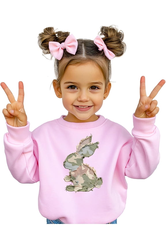 Ink-Printed Camo Bunny Easter Sweatshirt for Women Teens Girls Spring Pullover Pink Sweatshirt 3T