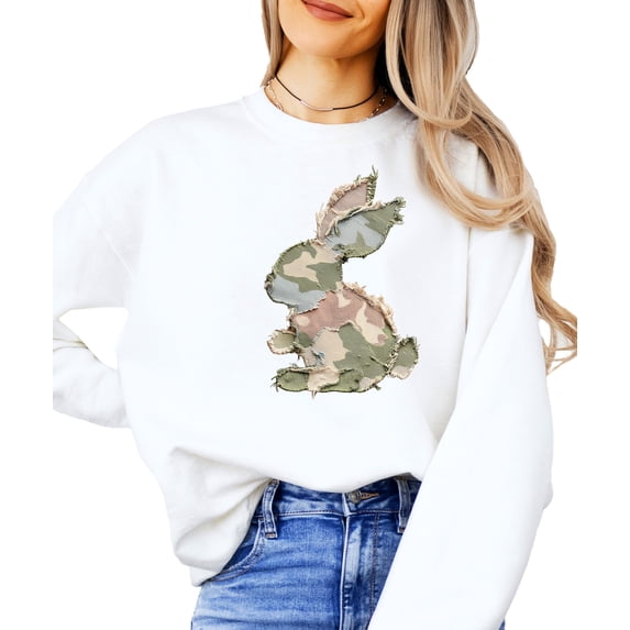 Ink-Printed Camo Bunny Easter Sweatshirt for Women Teens Girls Spring Pullover White Sweatshirt Adult Medium