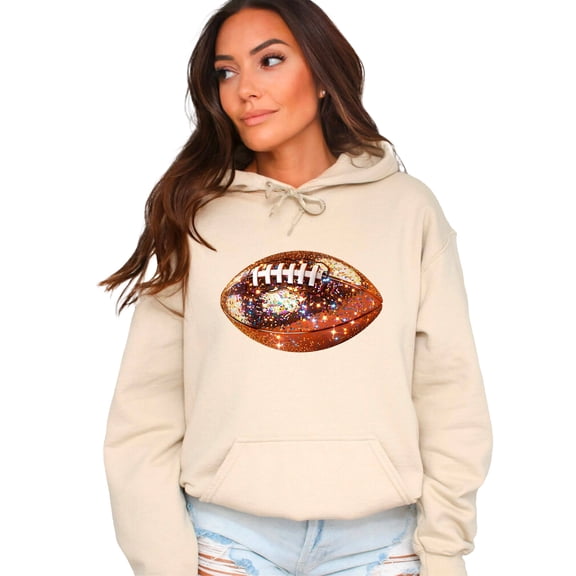 Ink-Printed Glitter Football Hoodie for Women Game Day Sweatshirt, Sand Hoodie, M