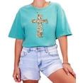thumbnail image 1 of Ink-Printed Image NOT Quilt - He Is Risen Cross Shirt for Women Easter Graphic T-Shirt Seafoam Shirt Adult Medium, 1 of 7