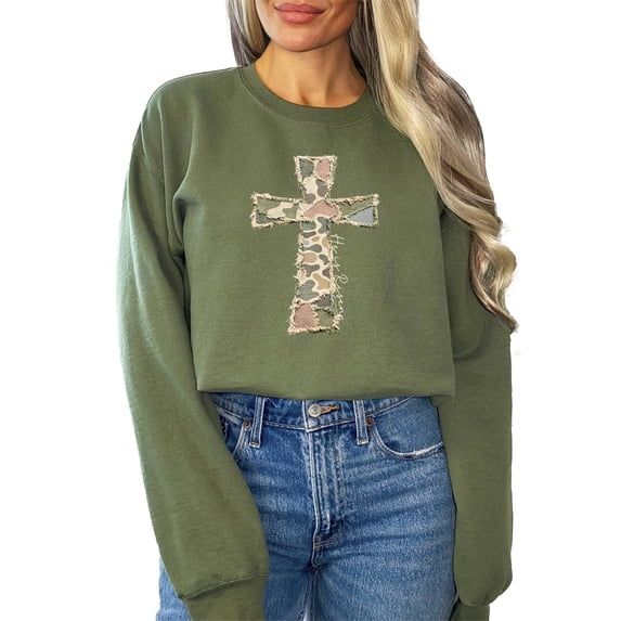 Ink-Printed Image NOT Quilt - He Is Risen Cross Sweatshirt for Women Easter Pullover Black Sweatshirt Adult Small
