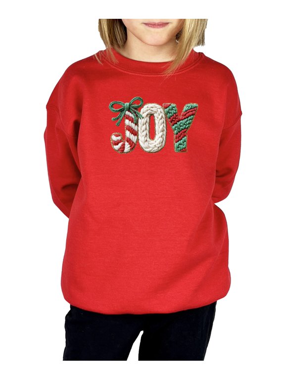 Ink Printed Image NOT a Chenille Patch - Joy Christmas Sweatshirt for Women, Teens & Kids Red Sweatshirt 2T
