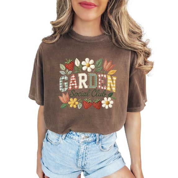 Ink Printed Image NOT a Fabric Patch - Garden Social Club Shirt for Women Espresso Shirt Adult Small