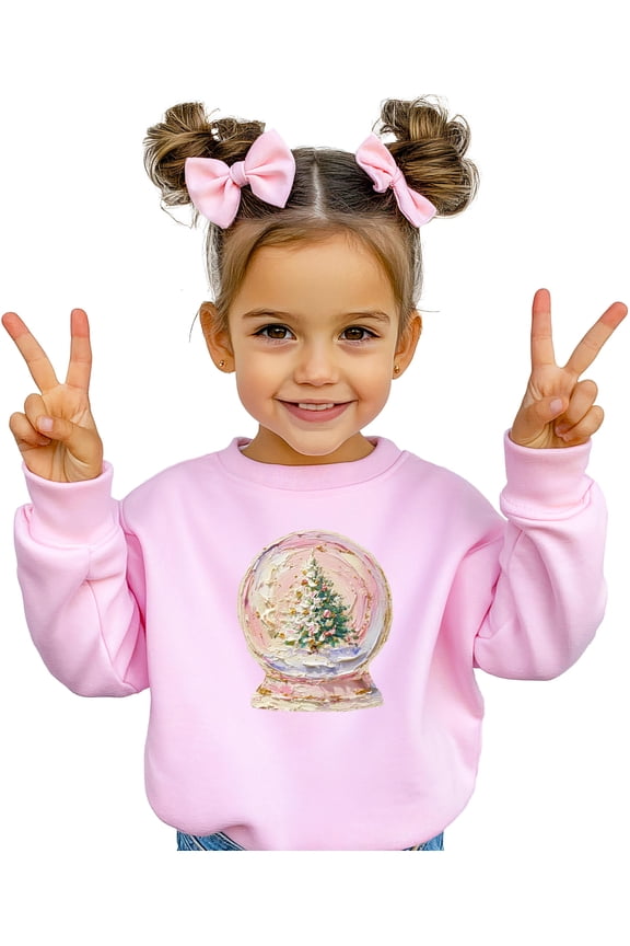 Ink Printed Image NOT a Painted Design - Cute Snow Globe Christmas Tree Sweatshirt Holiday Pullover Pink Sweatshirt 2T