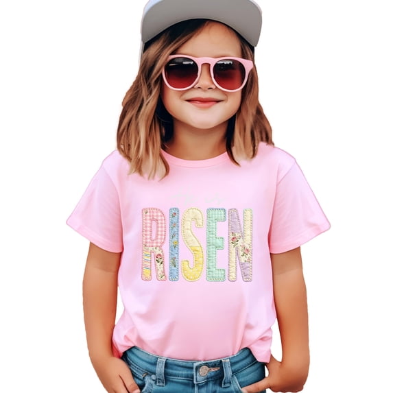 Ink Printed Image NOT a Quilt Patch Easter He Is Risen Shirt for Girls - Christian Spring Tee Pink Shirt 18 Months