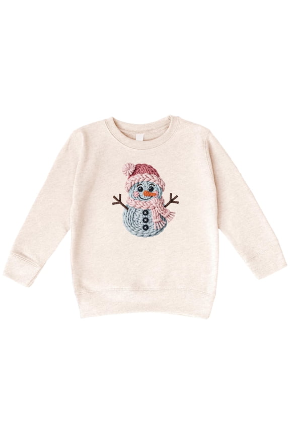 Ink Printed Image NOT a Yarn Patch - Cute Faux Yarn Snowman Sweatshirt Christmas Holiday Pullover Natural Heather Sweatshirt 2T