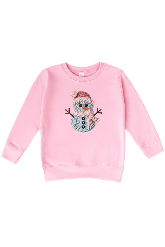 Ink Printed Image NOT a Yarn Patch - Cute Faux Yarn Snowman Sweatshirt Christmas Holiday Pullover Pink Sweatshirt 5-6