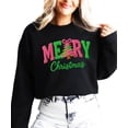 thumbnail image 1 of Ink Printed Image NOT a Yarn Patch - Merry Christmas Faux Yarn Sweatshirt Matching Holiday Sweater Black Sweatshirt Adult Small, 1 of 5